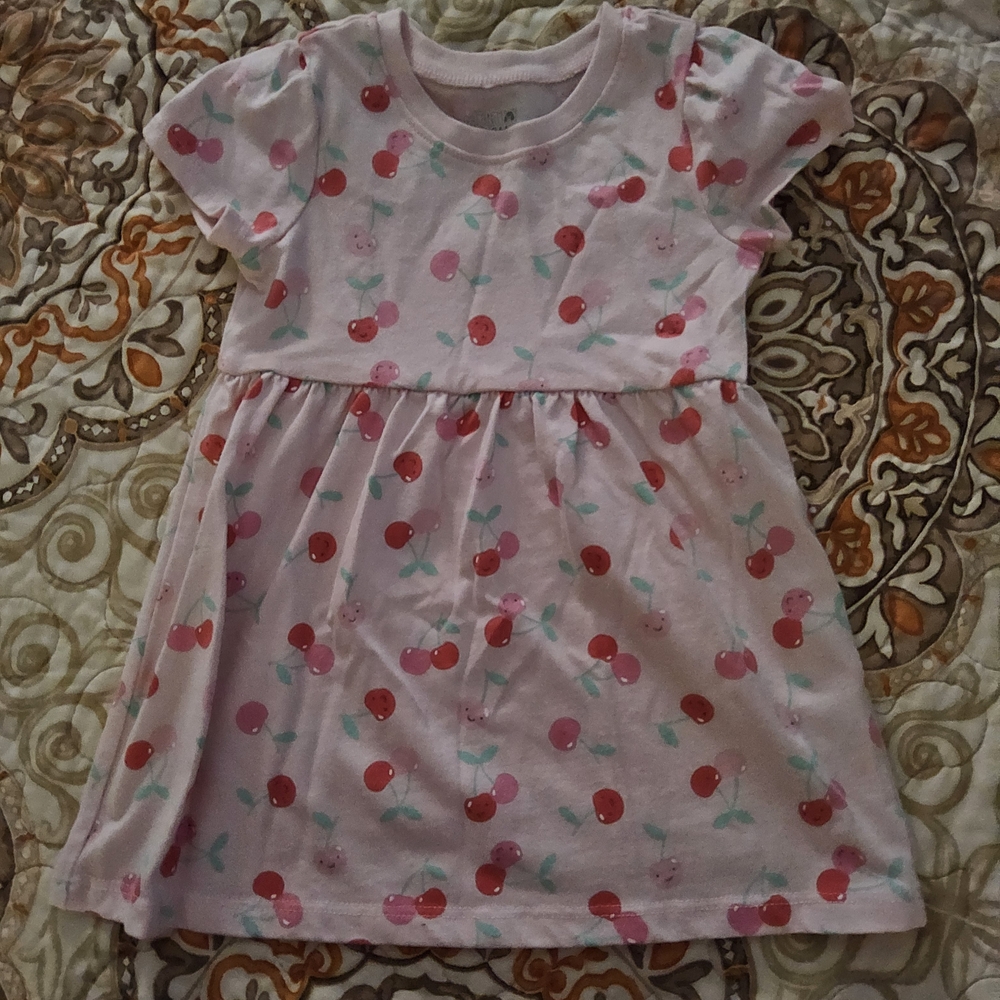 Girls' Pink Cherry Print Dress
